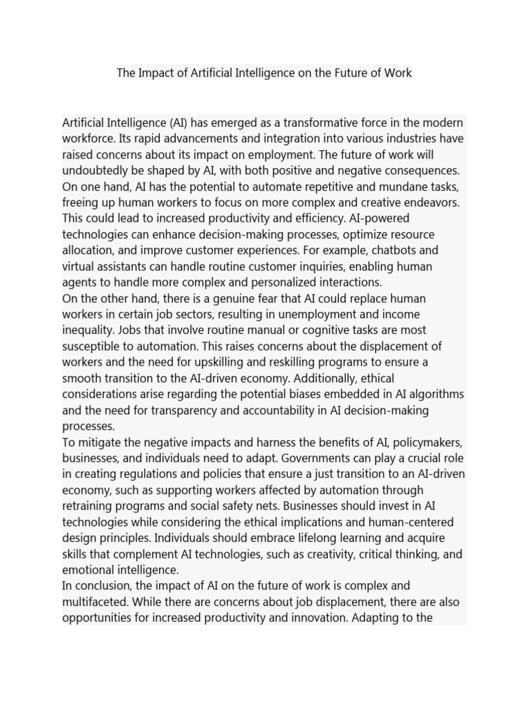 Content image for The Impact of Artificial Intelligence on the Future of Employment and Careers Plan